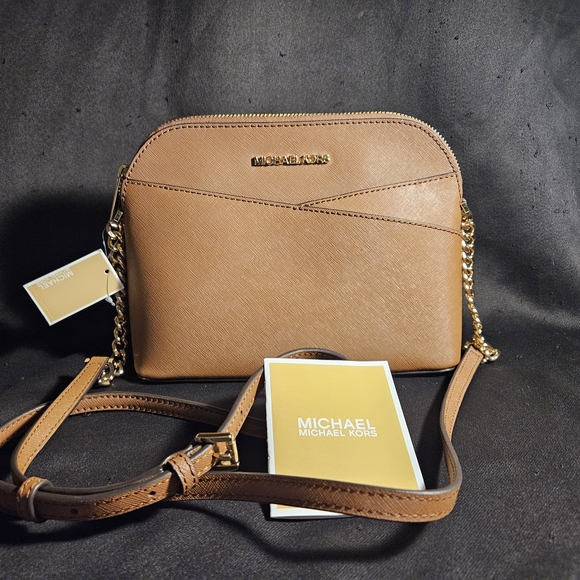 Michael Kors Handbags - Michael Kors Outlet Jet Travel Medium Dome Crossbody Bag brown/gold chain